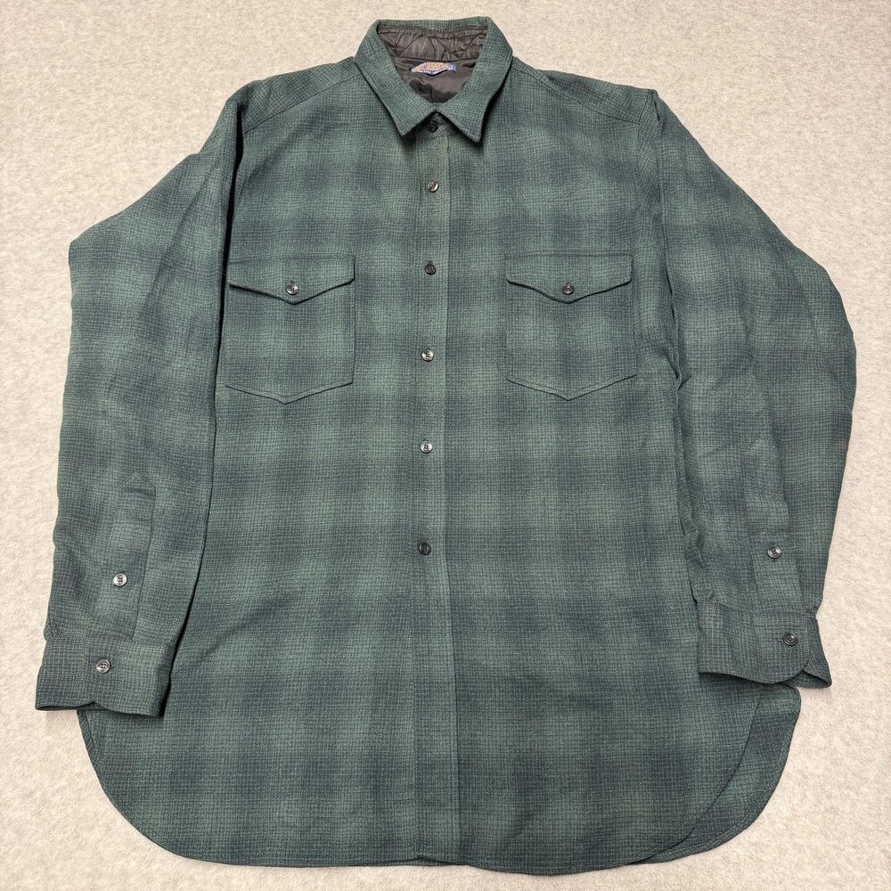 Vintage Pendleton Shirt Mens XL Green Plaid Wool Lined Long Sleeve Button Up